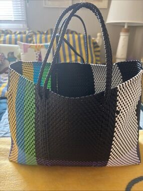 Truss Woven Multicolor Tote Bag with Black Panels